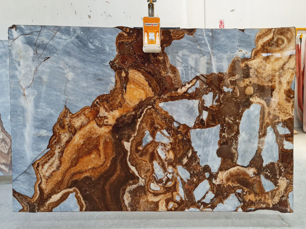 Blue & gold stone with translucent feature slab