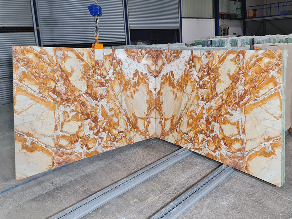 Amber & Gold marble book matched