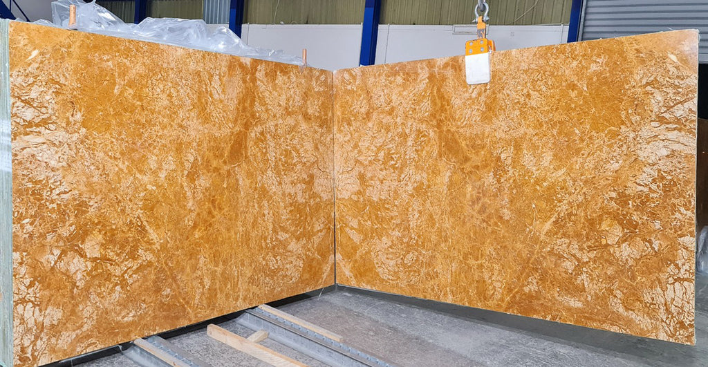 Orange & Amber marble slabs book matched