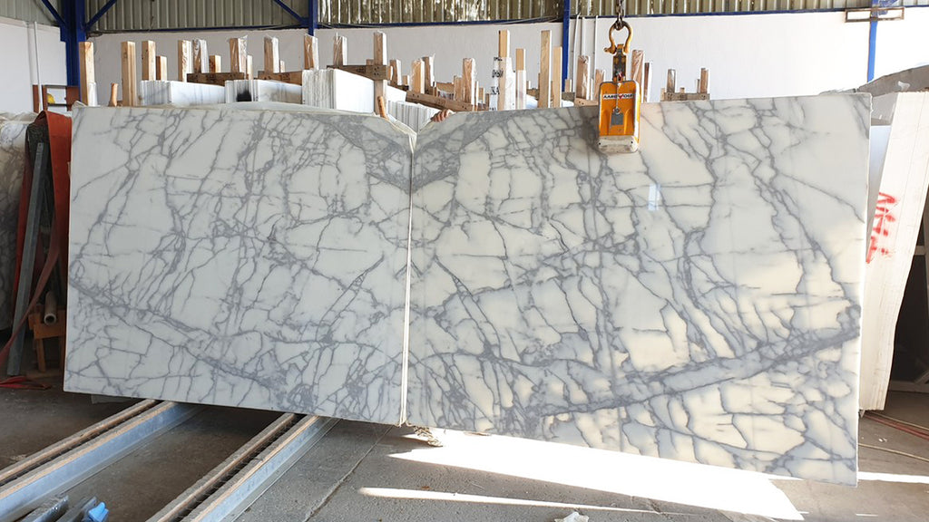 White Marble with gray veining slab book matched