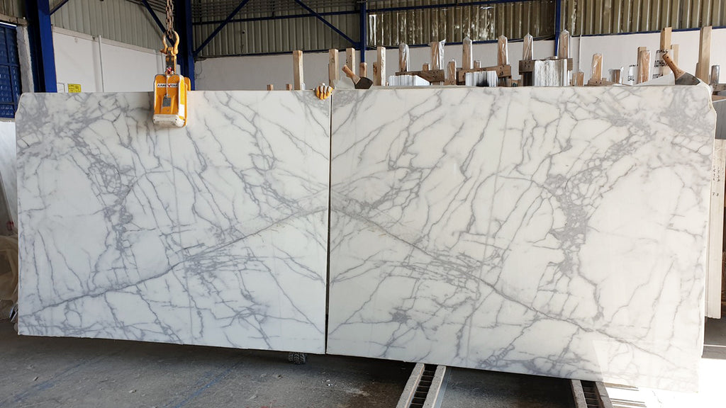 White Marble with gray veining slab book matched