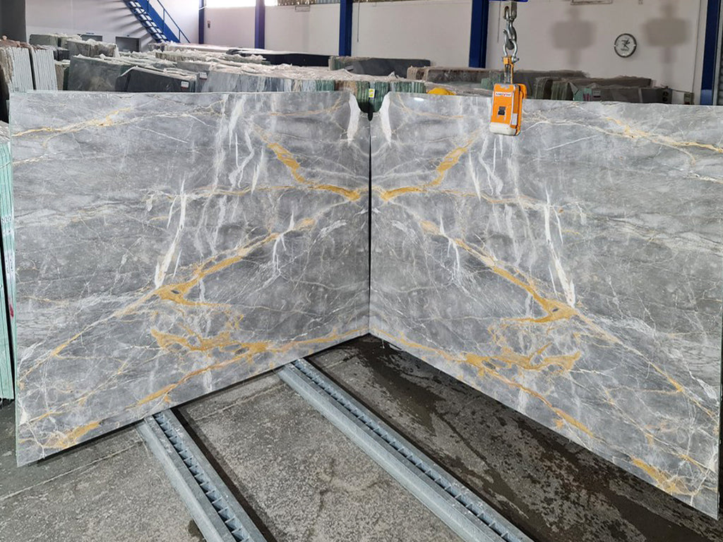 Gray Marble with gold & white veining slabs