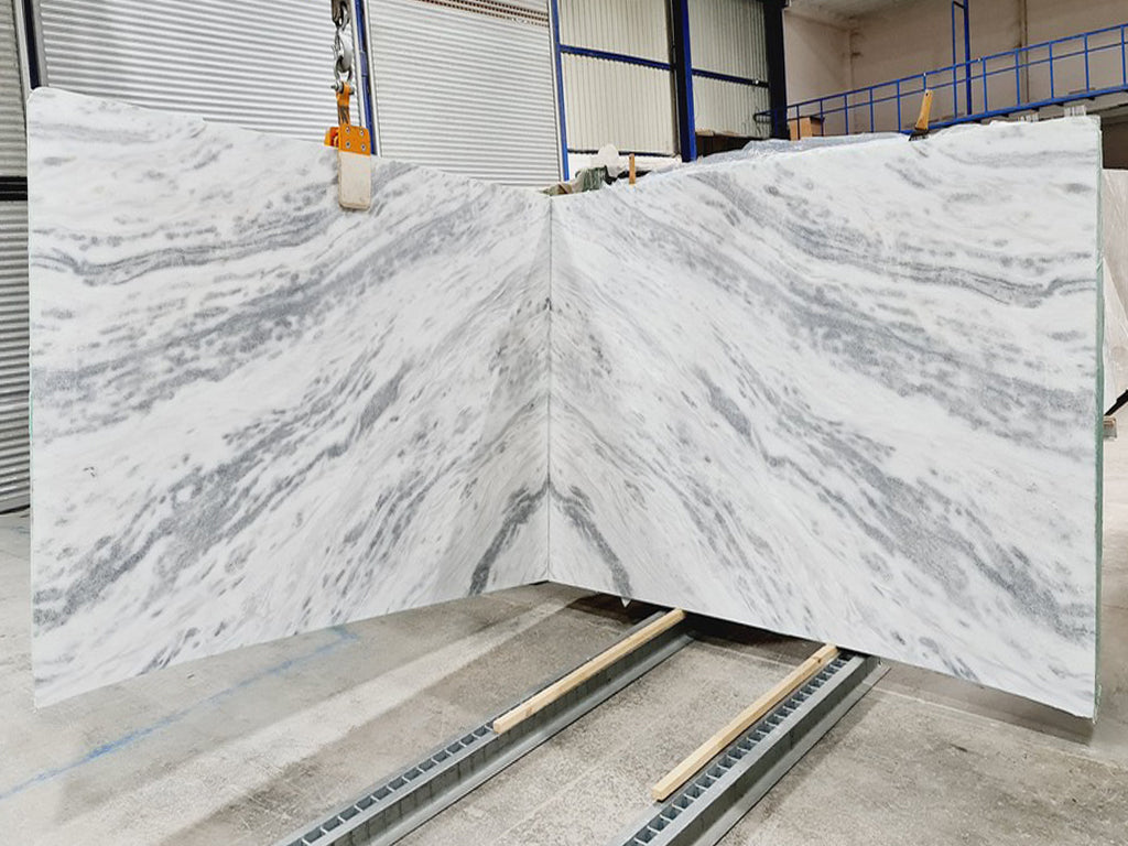White & gray marble slab book matched