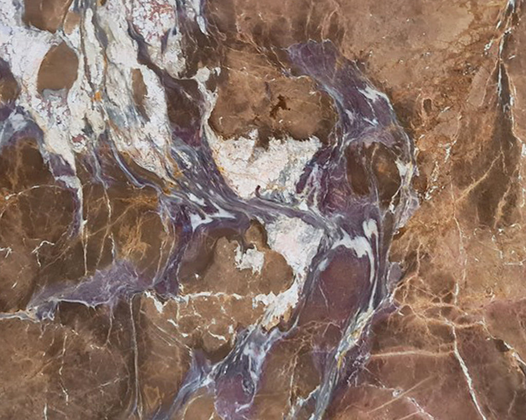 Brown marble with purple & white veining.