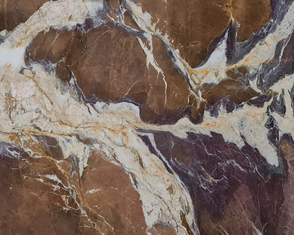 Brown and purple marble with white veining