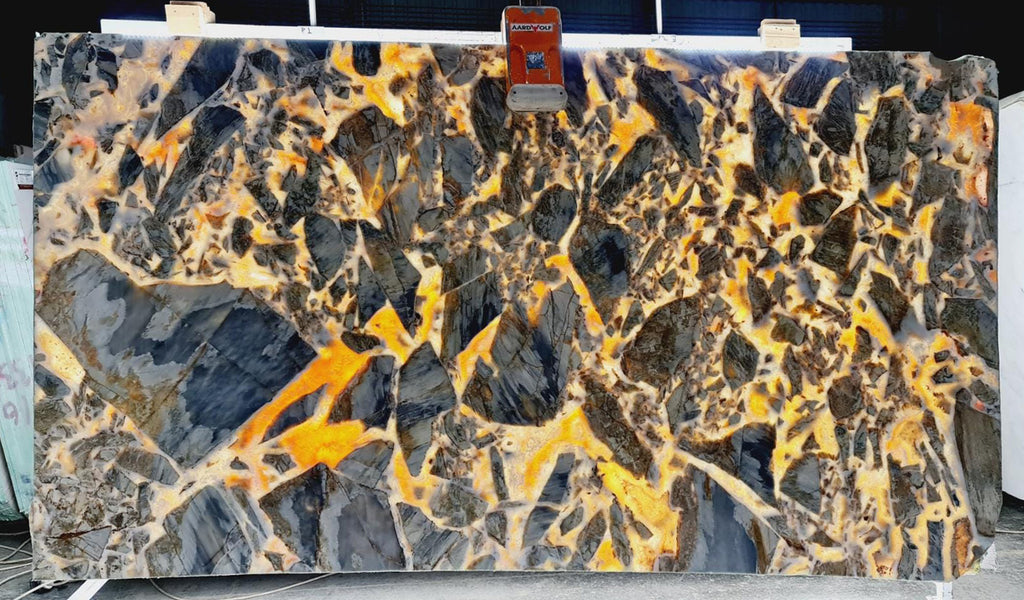 Blue, gold & white marble back lit