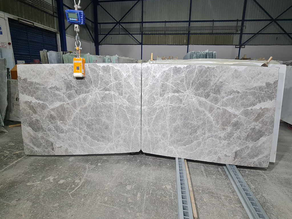 Gray Marble with white veining slabs book matched
