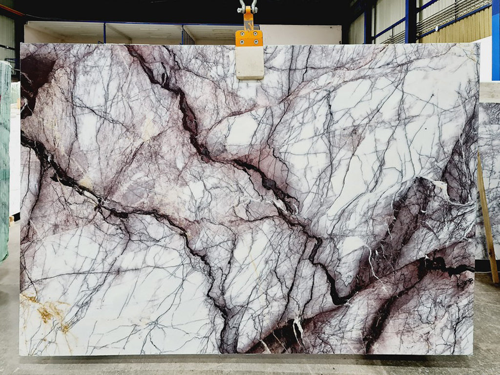 White marble with purple veining slab