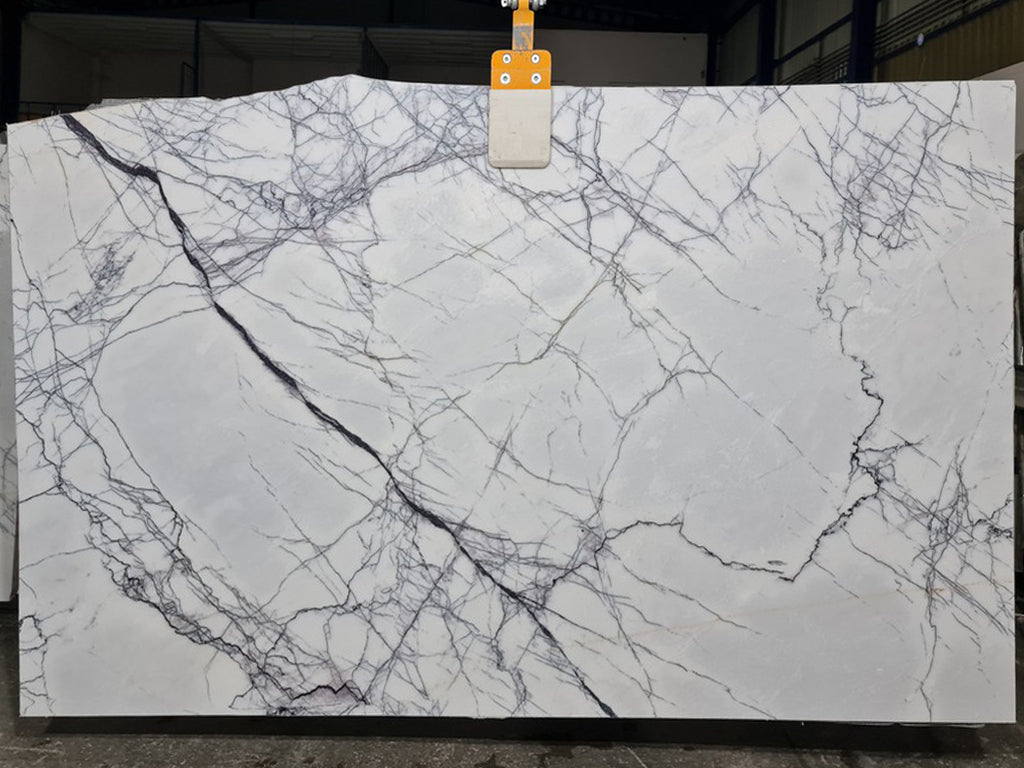 White marble with purple veining slab