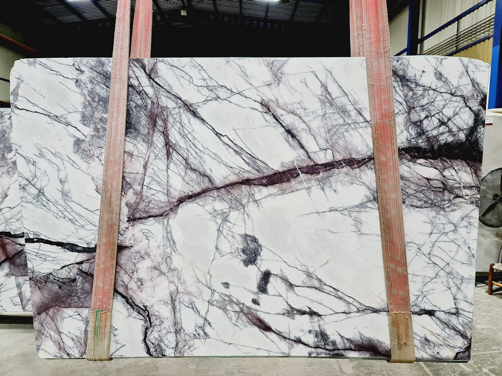 White marble with purple veining slab