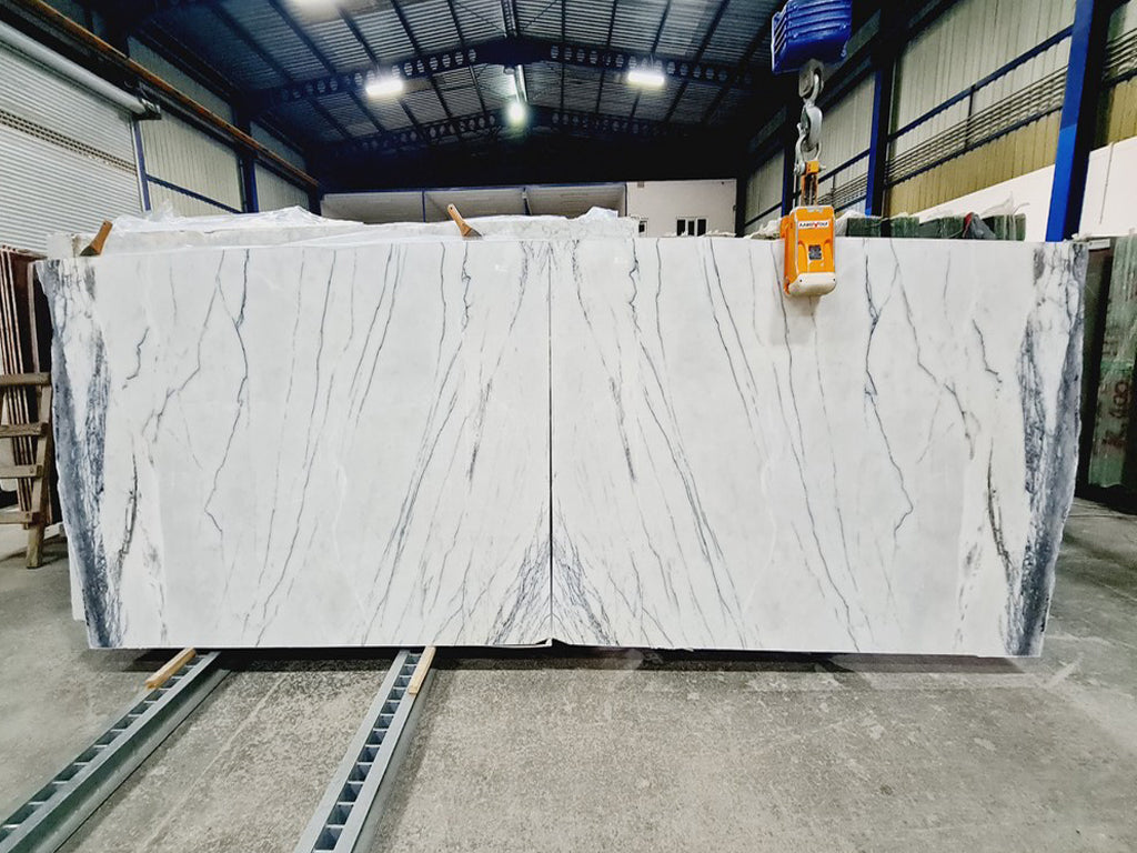 White Marble with purple veining slabs book matched