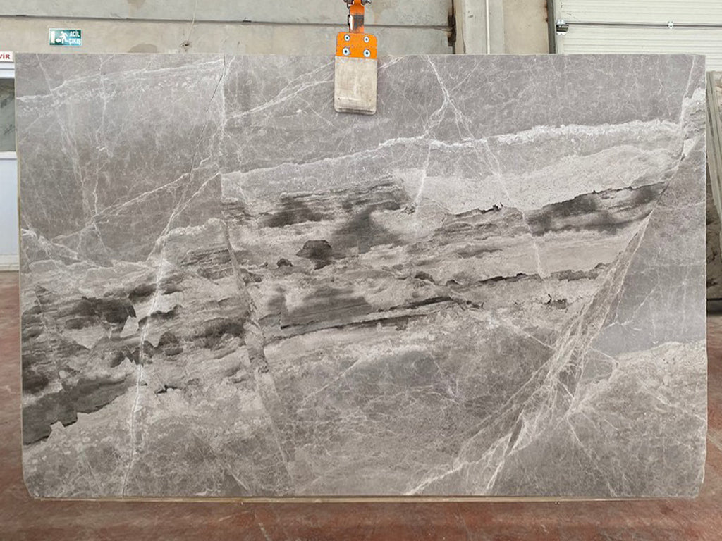 Warm gray marble with white & black veining slab