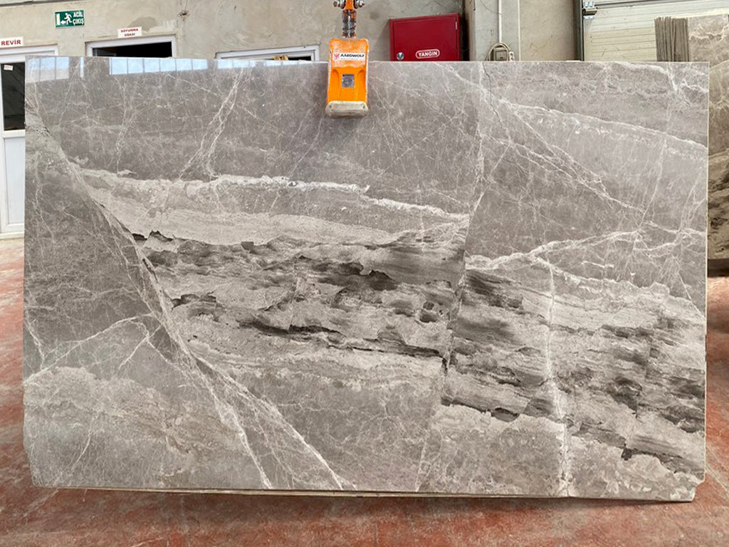 Warm gray marble with white & black veining slab