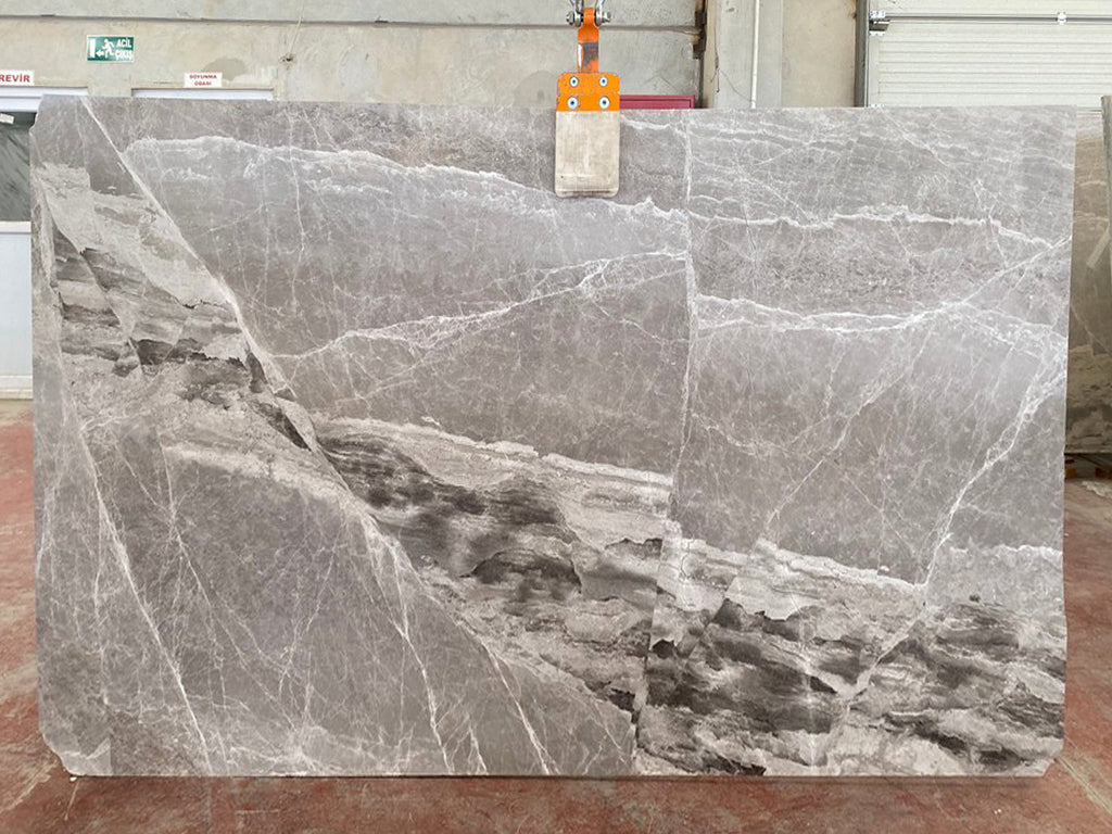 Warm gray marble with white & black veining slab