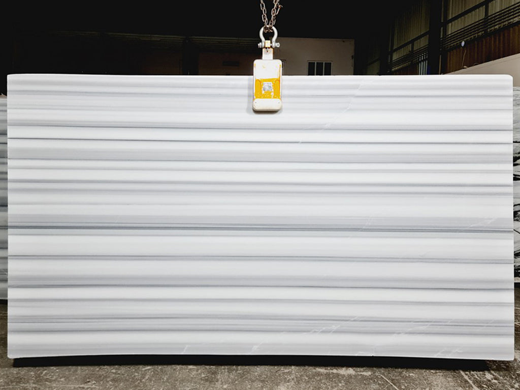 White marble with black & gray linear veining slab