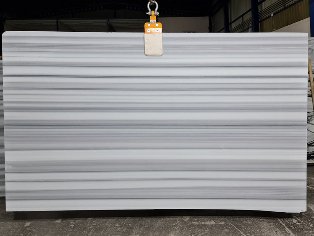 White marble with black & gray linear veining slab