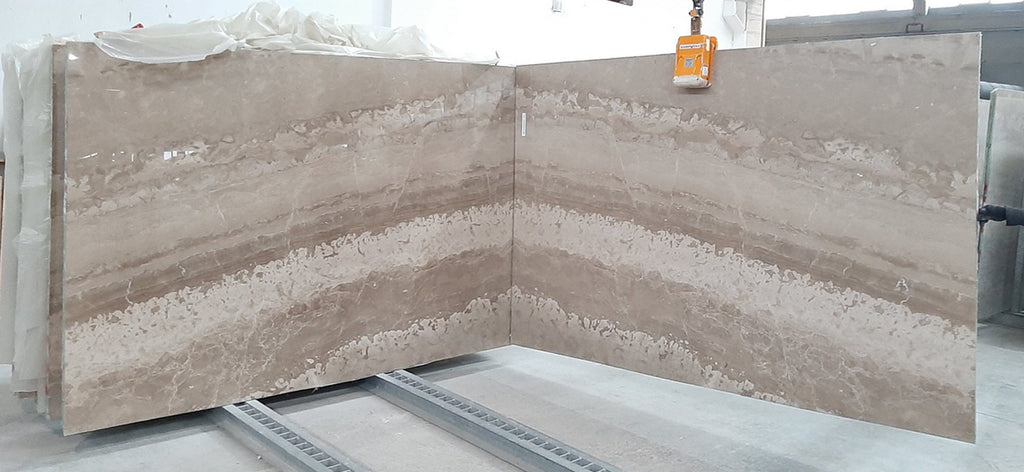 Beige & Brown marble slabs book matched