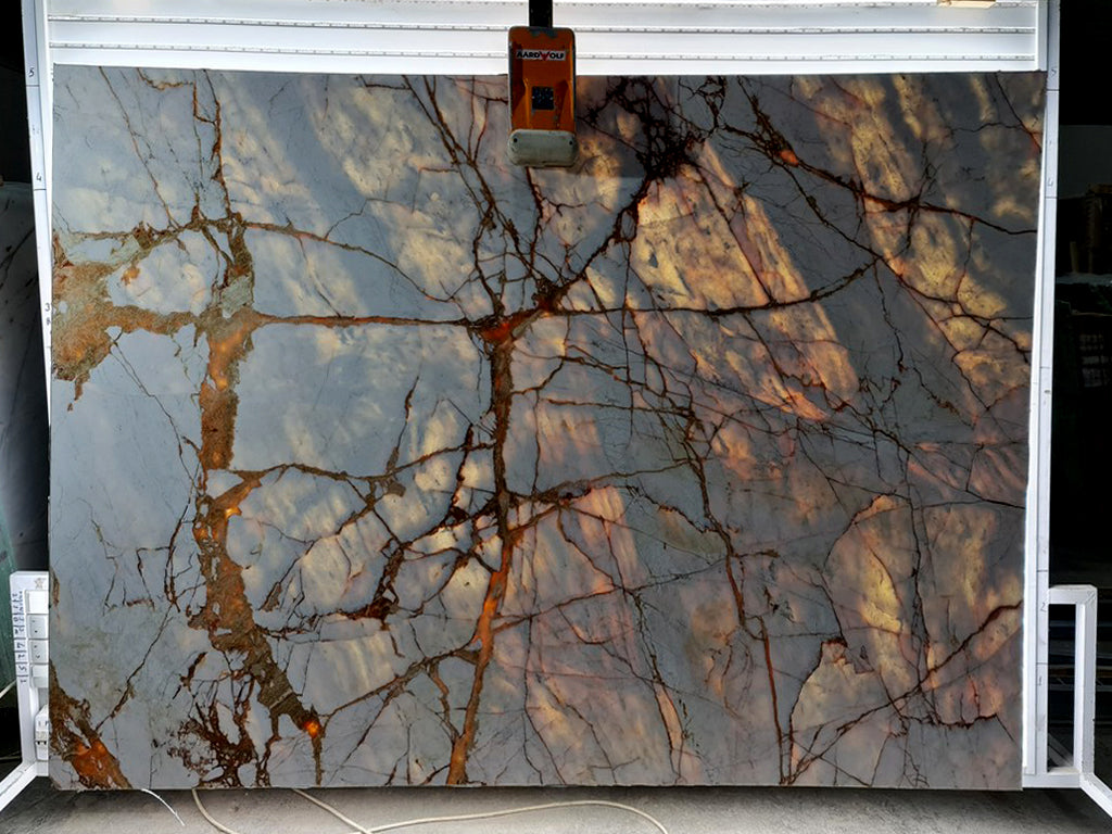 White marble with gold veining slab back lit