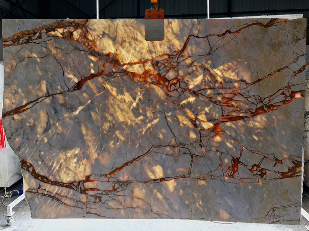 White marble with gold veining slab back lit