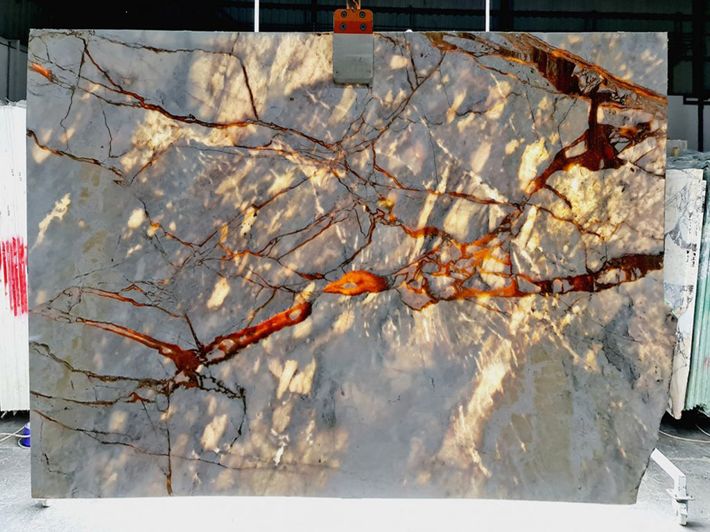 White marble with gold veining slab back lit