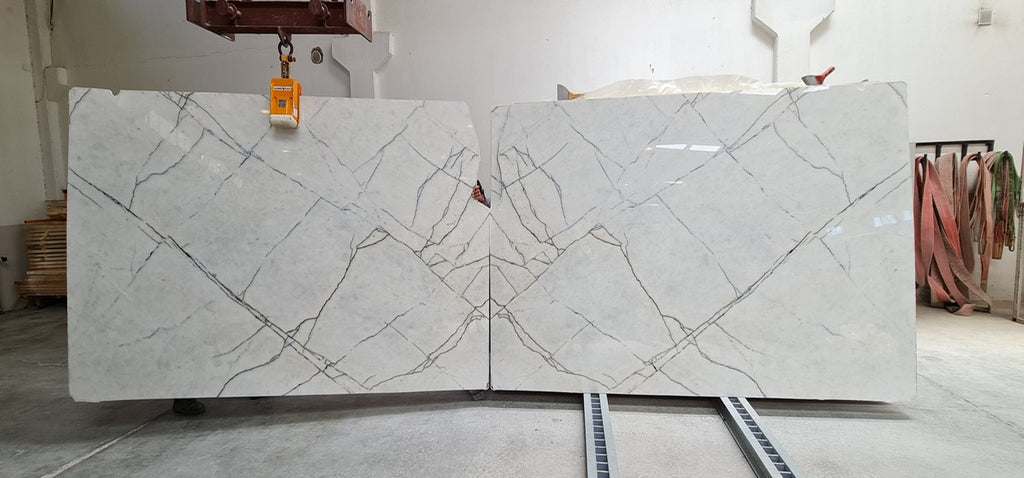 Gray Marble with blue veining slabs book matched