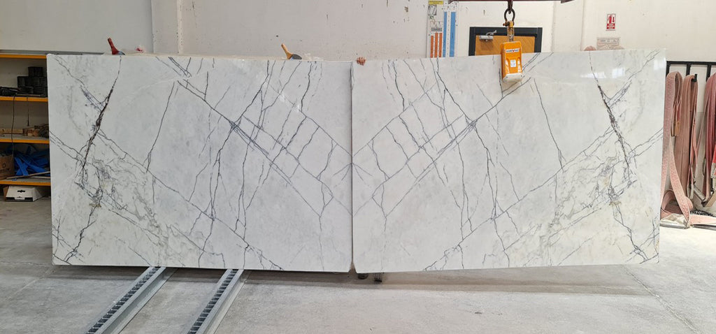 Gray Marble with blue veining slabs book matched