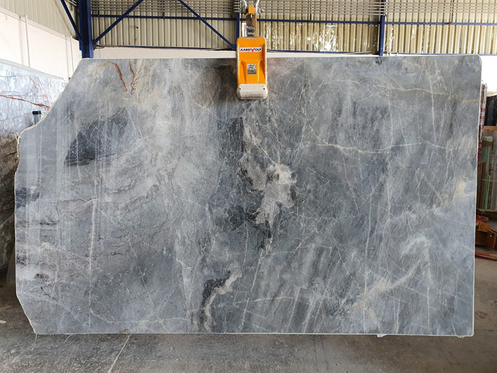 Blue Gray marble with white and black veining slab