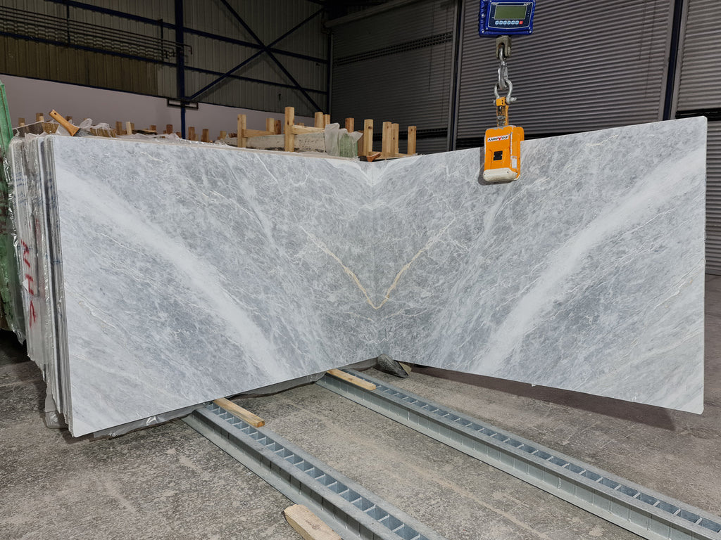 Gray Marble with white veining slabs book matched 