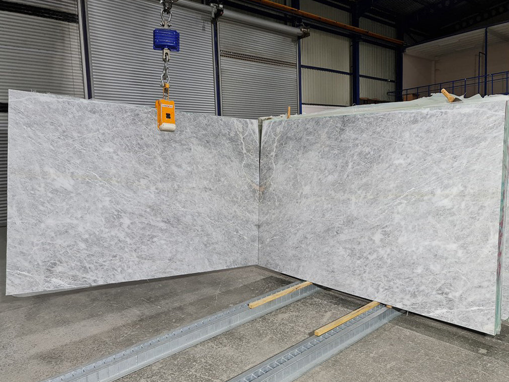 Gray Marble with white veining slabs book matched 