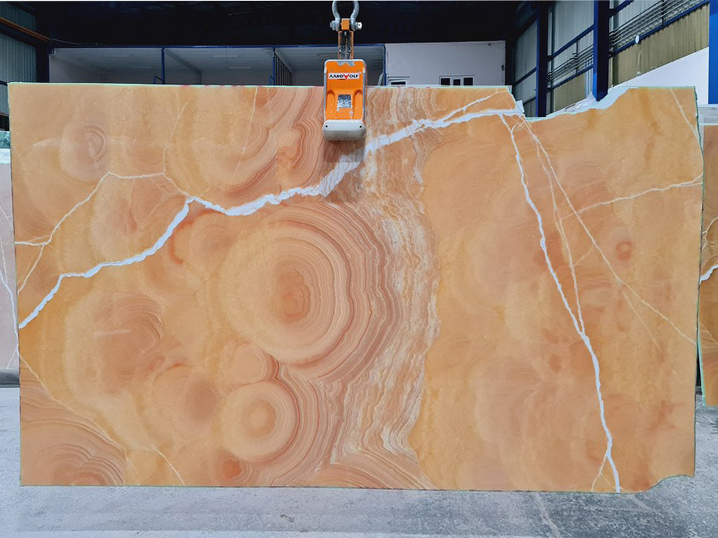 Orange onyx with Malachite veining slab 