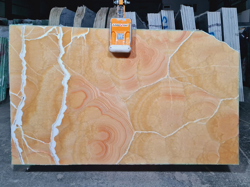 Orange onyx with Malachite veining slab 
