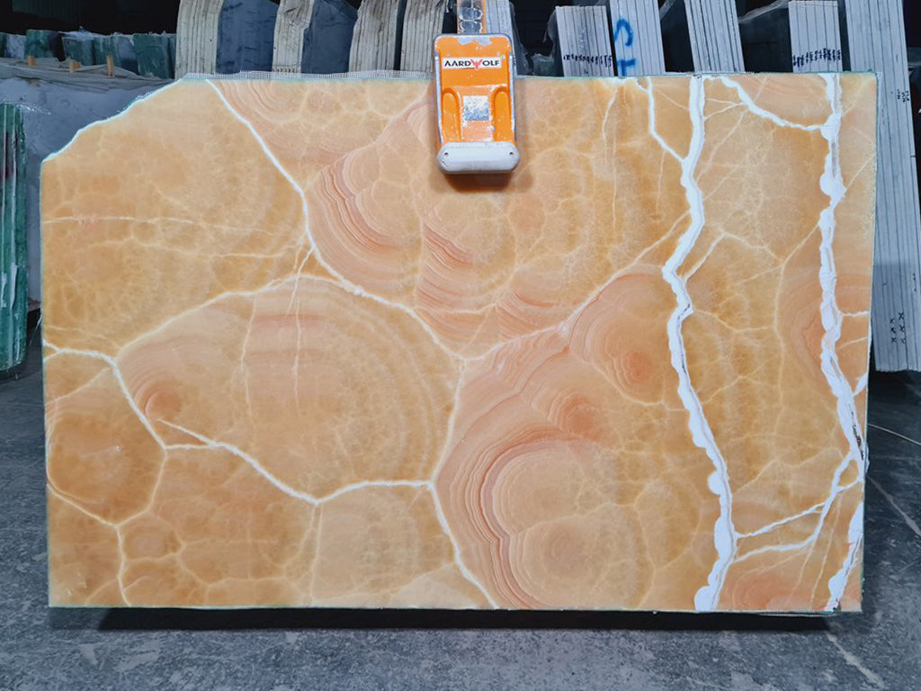 Orange onyx with Malachite veining slab 