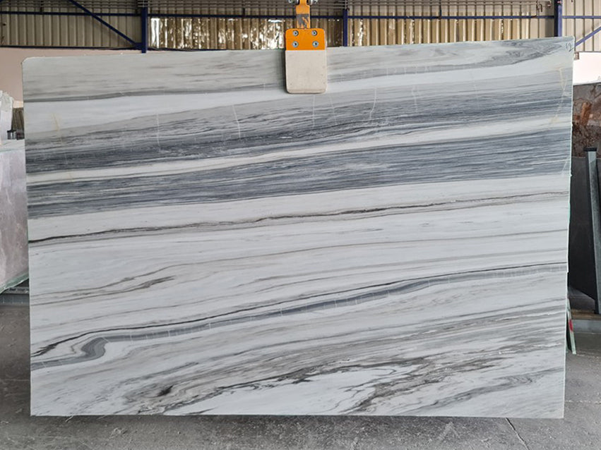 White marble with beige and gray veining slab