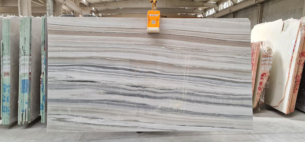 White marble with beige and gray veining slab