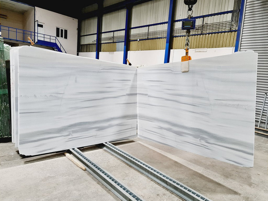 White Marble with light gray veining slabs book matched