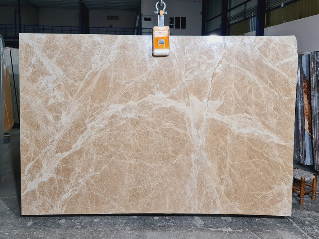 Beige marble with white veining slab