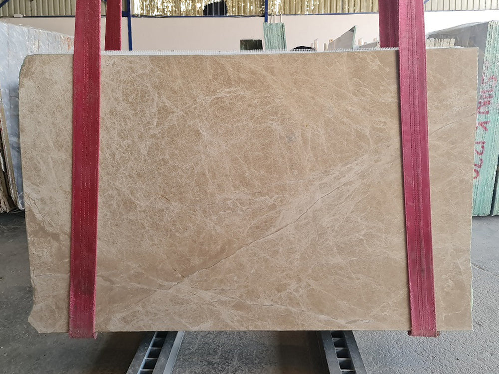 Beige marble with white veining slab