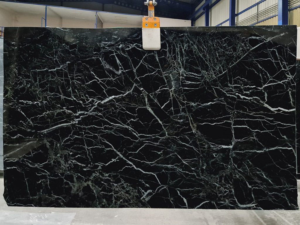 Dark green stone with white veining slab