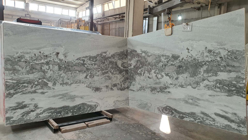 Gray marble with gray veining slabs book matched