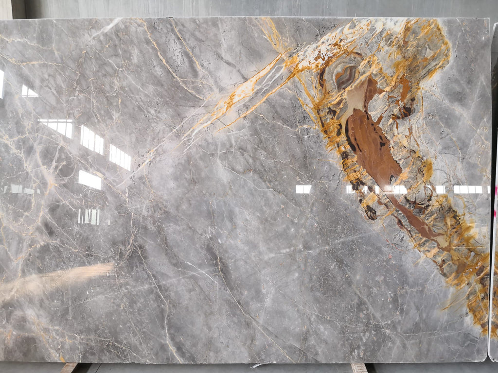 Gray marble with gold veining slab