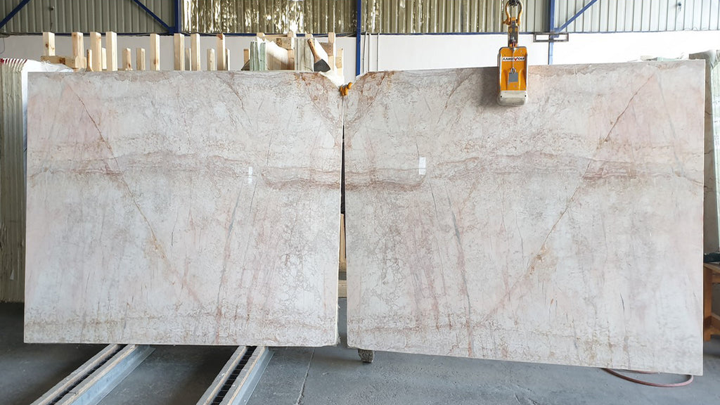 Pink marble with veining slabs book matched