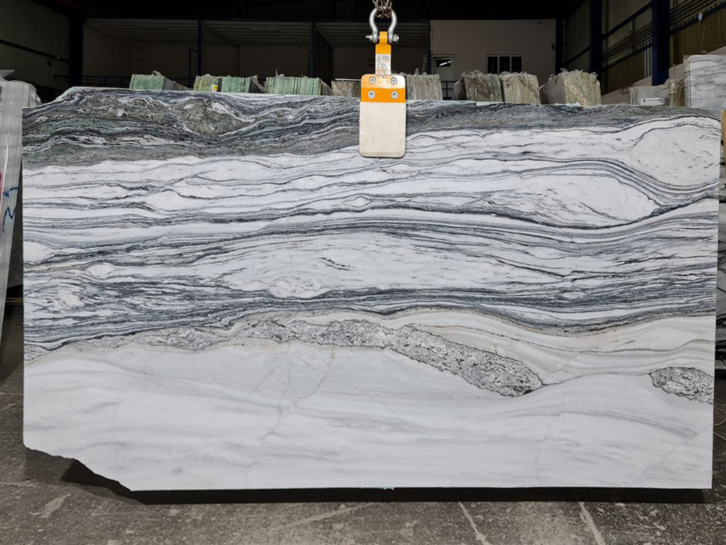 Cream stone with  gray veining slab