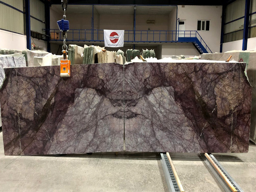 Purple marble with gray & pink veining slabs book matched