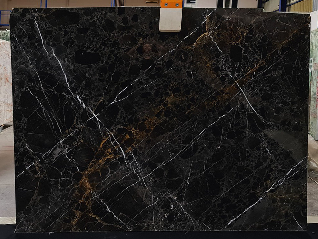 Black Marble with white and gold veining slab
