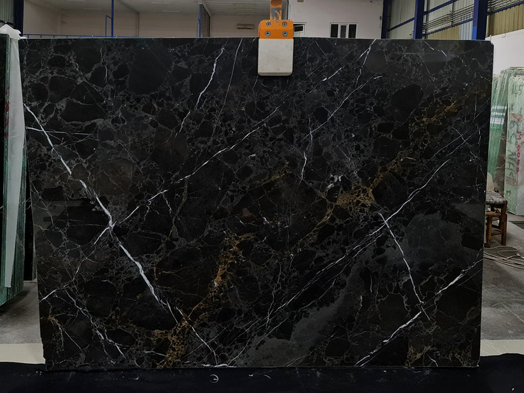 Black Marble with white and gold veining slab