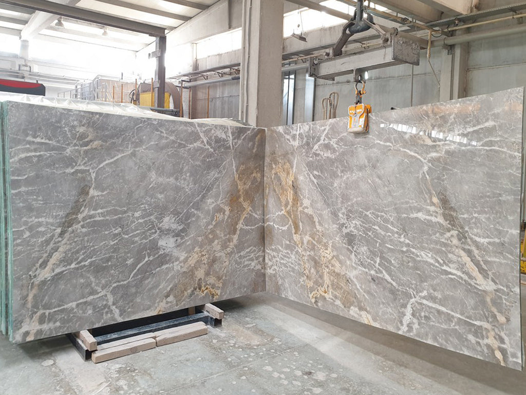 Black Marble with gold veining slabs book matched