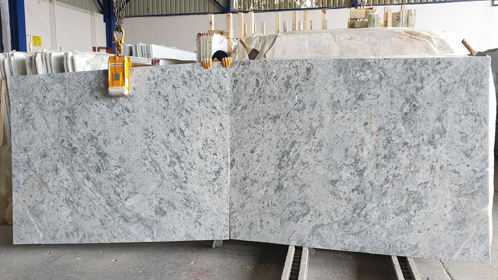 Gray Marble with dark veining slabs book matched