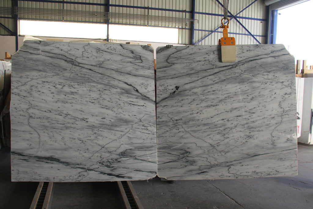 White Marble with black veining slabs book matched