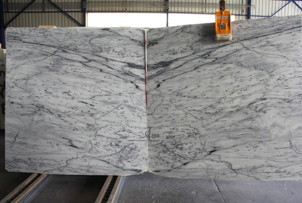 White Marble with black veining slabs book matched