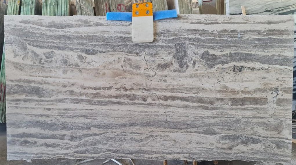 Beige Travertine with gray veining slab
